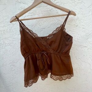 brown lacey satin blouse